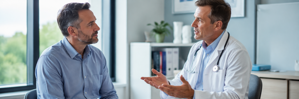 Uomo consulta il medico per effetti collaterali della finasteride
