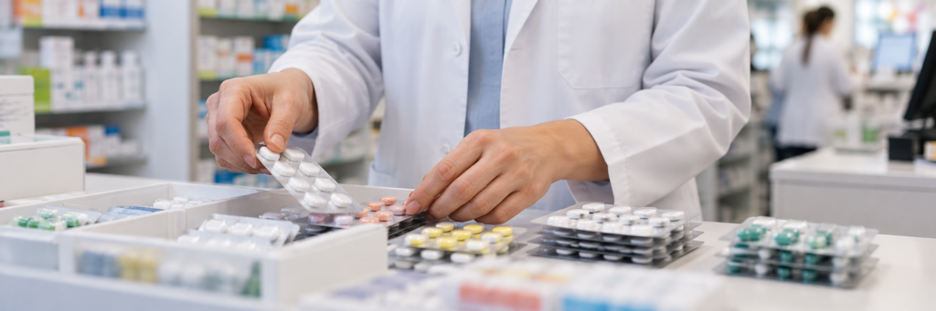 Farmacista che gestisce farmaci regolamentati per la disfunzione erettile